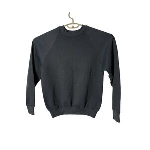VINTAGE USA Made Fruit Of The Loom Blank Sweatshirt Womens Large Black Crew Neck